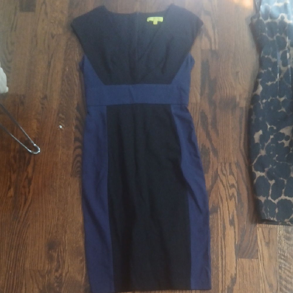 Catherine Malandrino Black and Blue Midi Dress